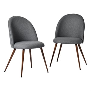 Homycasa Gray Fabric with Walnut Metal Legs Dining Chair (Set of 2)