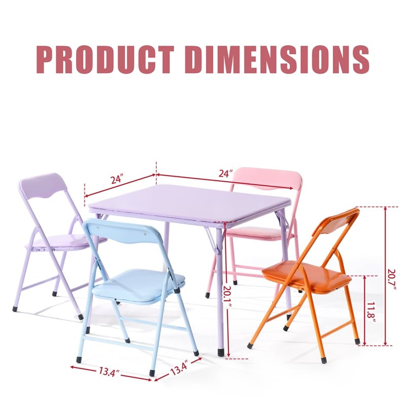 Homycasa 4-Piece Kids Table Chair Set Pink Blue for Play Dining Metal Frame