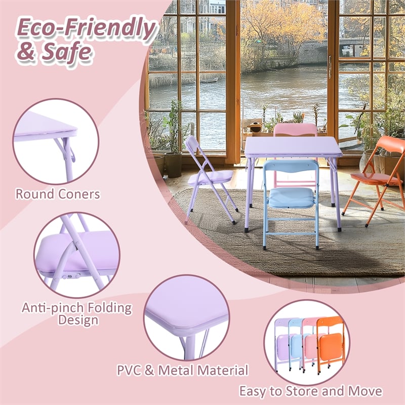 Homycasa 4-Piece Kids Table Chair Set Pink Blue for Play Dining Metal Frame