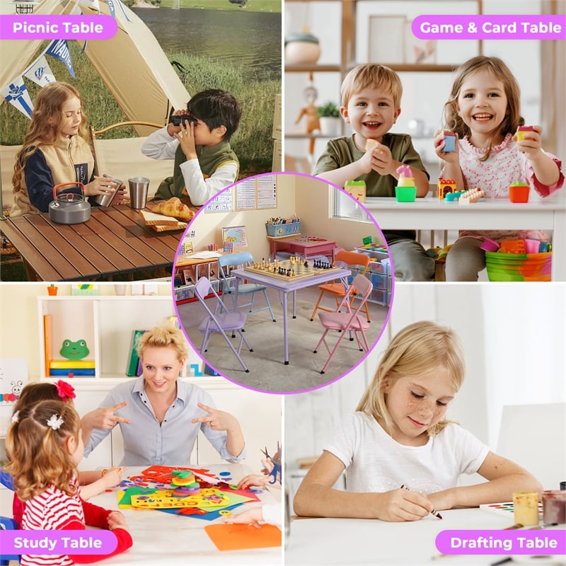Homycasa 4-Piece Kids Table Chair Set Pink Blue for Play Dining Metal Frame