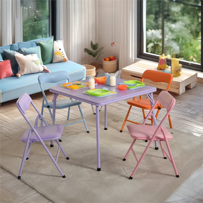 Homycasa 4-Piece Kids Table Chair Set Pink Blue for Play Dining Metal Frame