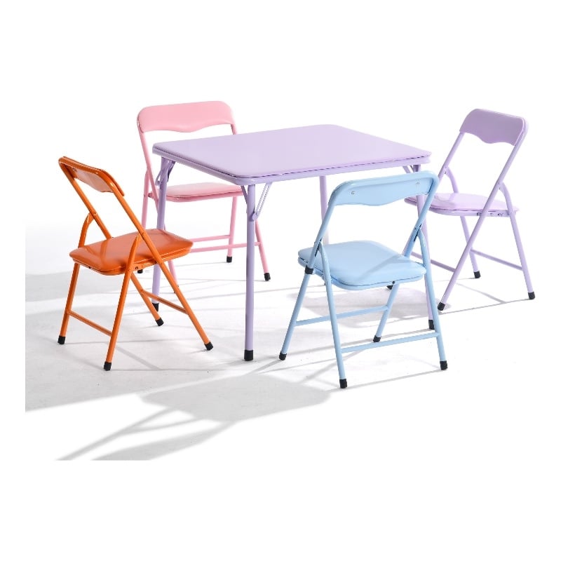 Homycasa 4-Piece Kids Table Chair Set Pink Blue for Play Dining Metal Frame
