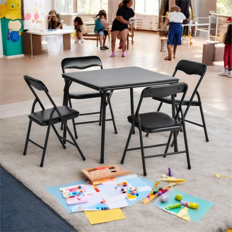 Homycasa Kids Table Chair Set Black 4 Piece Set for Play and Dining