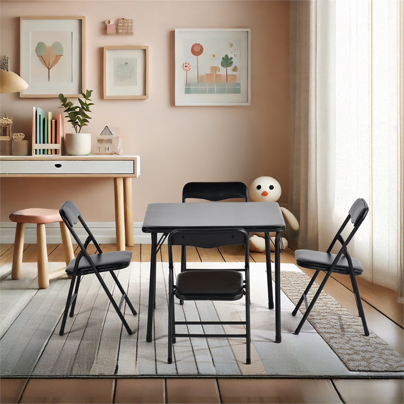 Homycasa Kids Table Chair Set Black 4 Piece Set for Play and Dining
