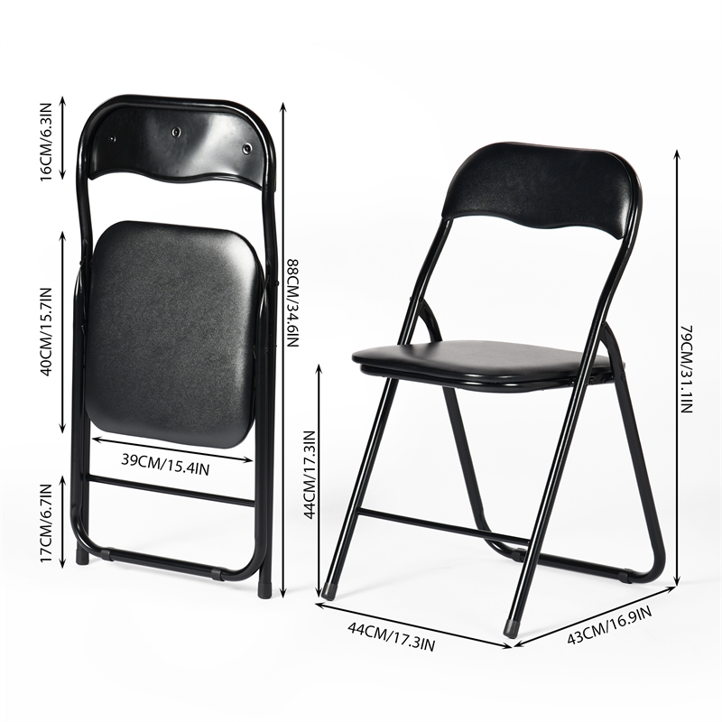 Homycasa Folding Chairs Set of 2 Black PVC Upholstered Durable Steel Frame