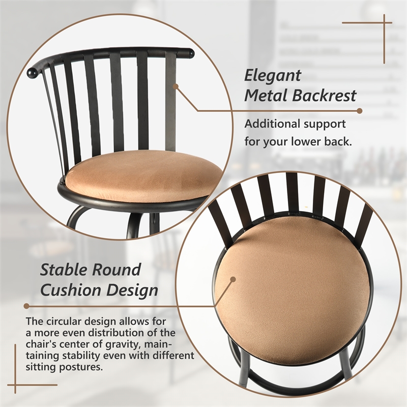Homycasa Adjustable Height Metal Bar Stools Set of 3 Brown