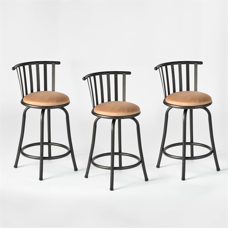 Homycasa Adjustable Height Metal Bar Stools Set of 3 Brown
