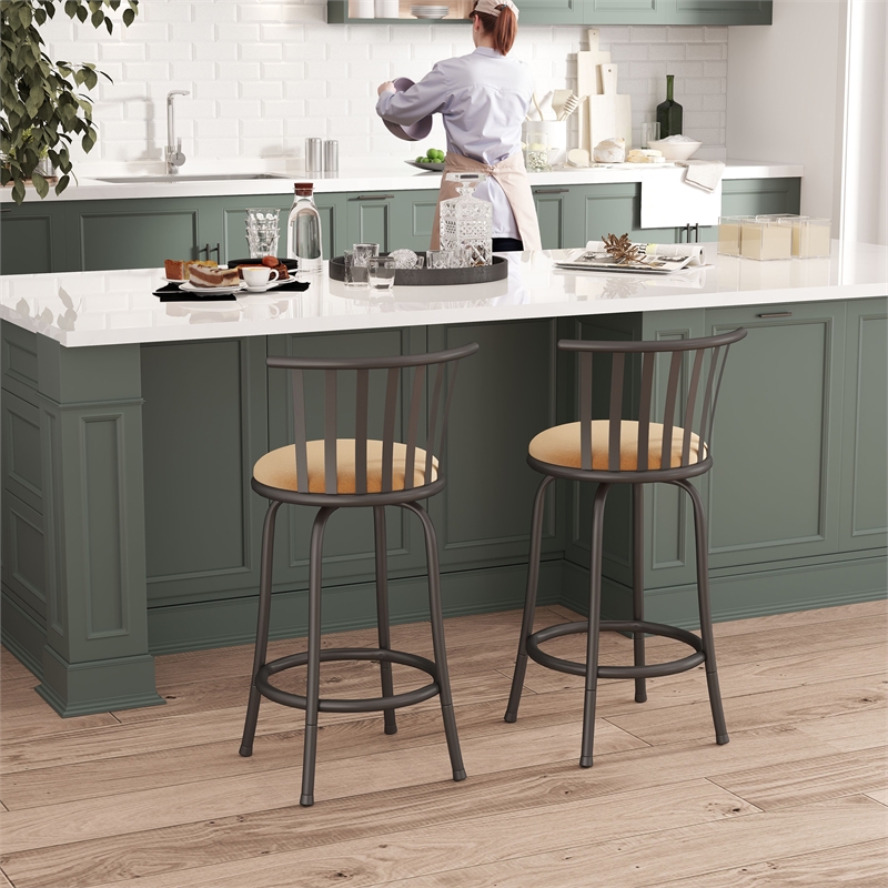Homycasa Adjustable Height Metal Bar Stools Set of 2 Brown