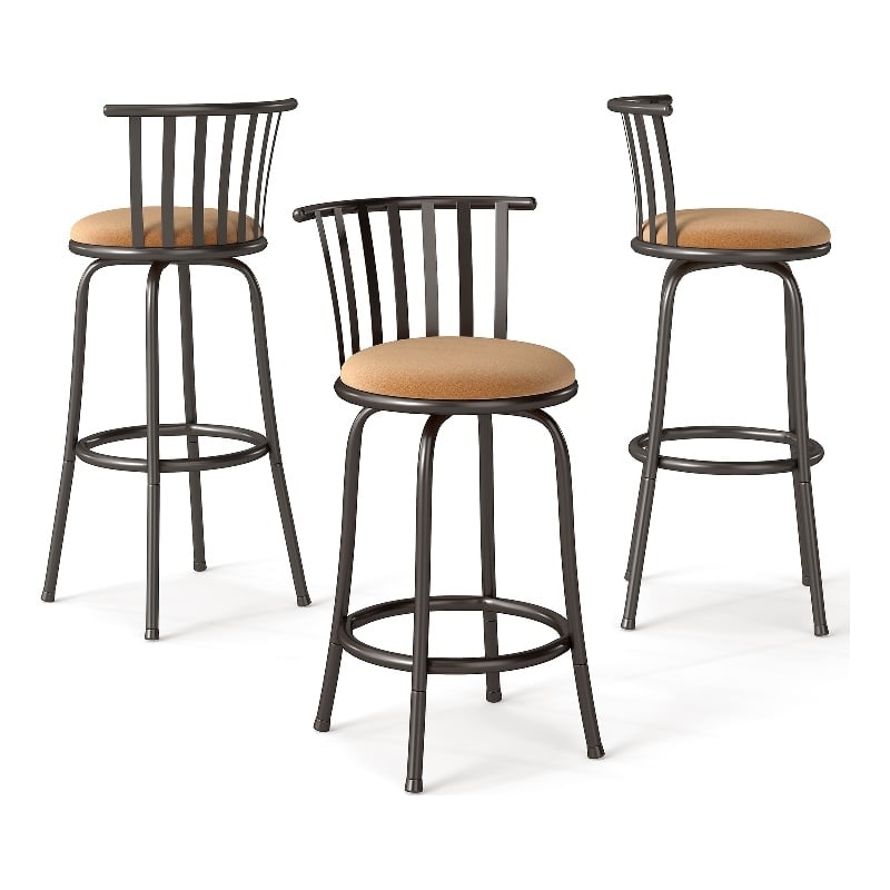 Homycasa Metal Bar Stools for Home with Adjustable Leg Set of 3 Brown