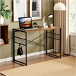 Homycasa Home Office Desk with Storage Hooks and Metal Frame Brown