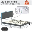 Homycasa Queen Upholstered Bed Frame with LED Headboard & USB Ports Gray