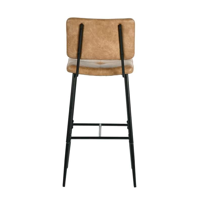 Homycasa Cognac Faux Leather Bar Height Stools Set of 2 with Black Metal Legs