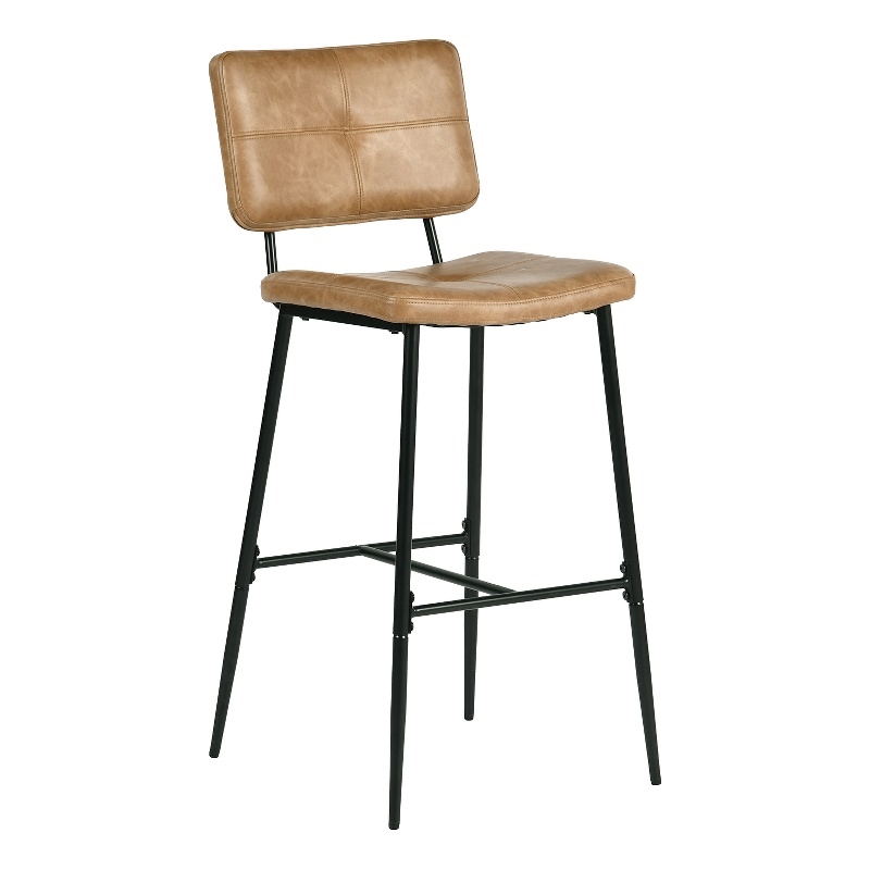 Homycasa Cognac Faux Leather Bar Height Stools Set of 2 with Black Metal Legs