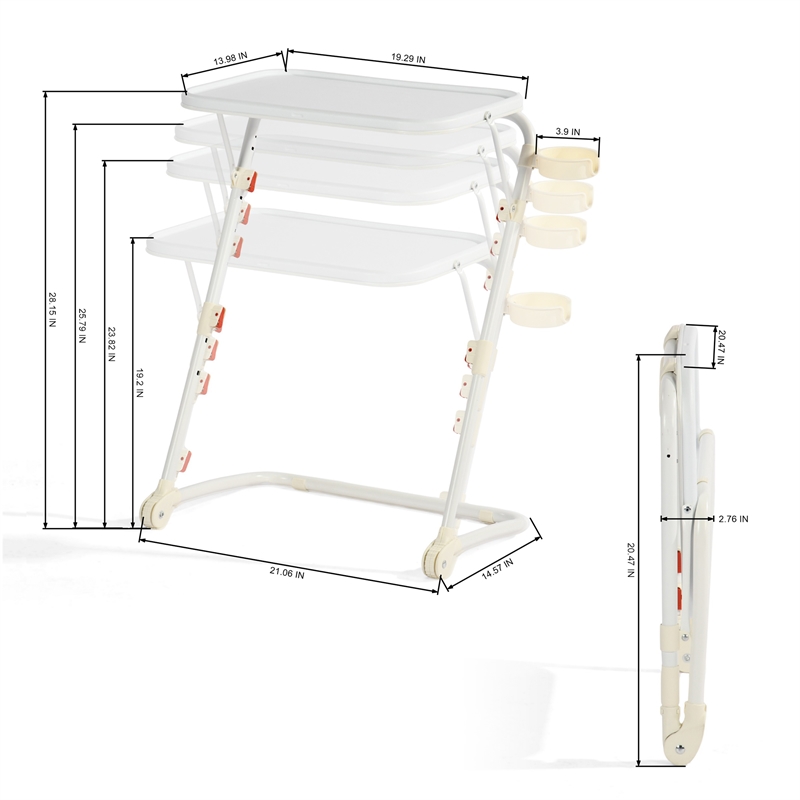 Homycasa Adjustable Folding TV Dining Tray Table with Cup Holder White