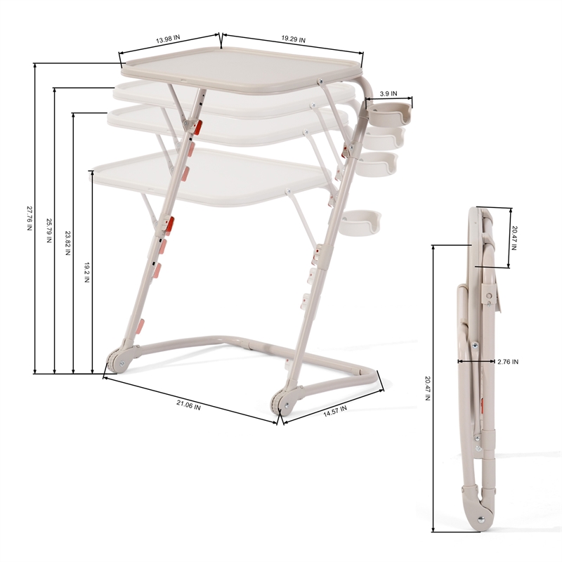 Homycasa Adjustable Folding TV Dining Tray Table with Cup Holder Beige