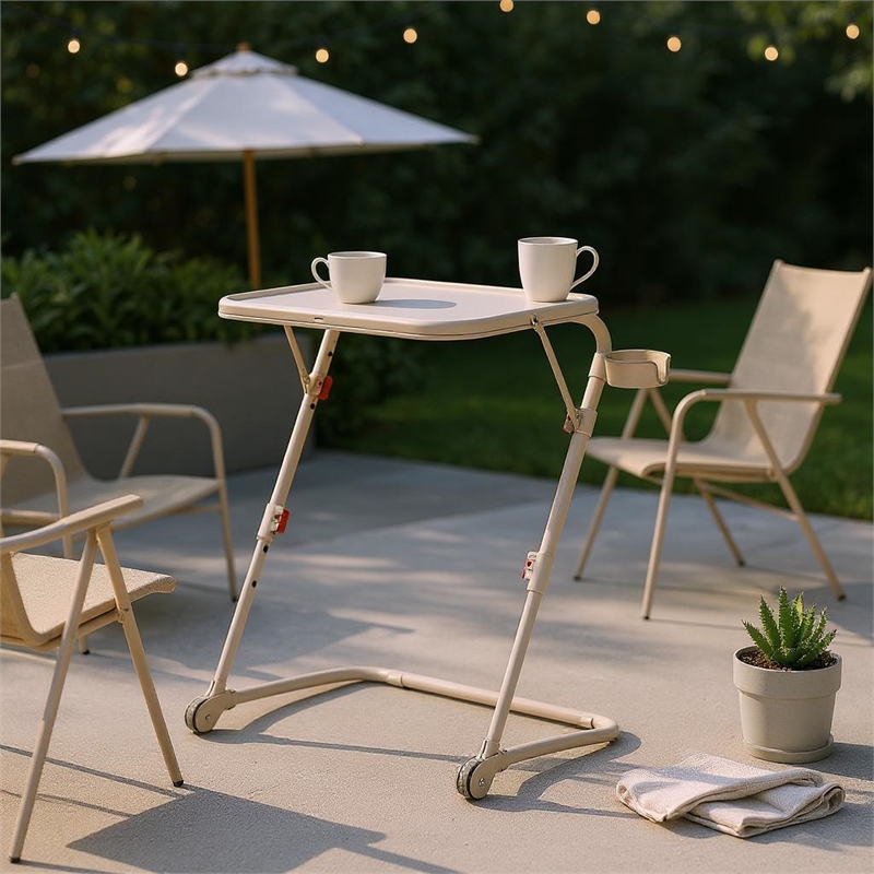 Homycasa Adjustable Folding TV Dining Tray Table with Cup Holder Beige