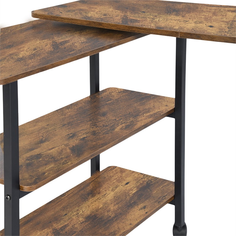 Homycasa Adjustable and Foldable Rustic Kitchen Cart with Storage Walnut