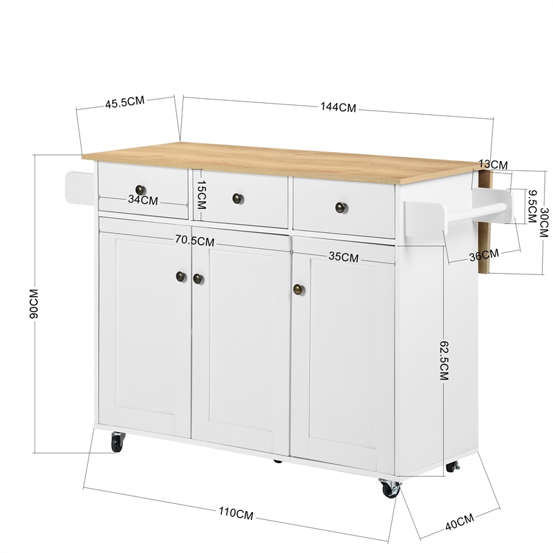 Homycasa Adjustable Foldable Kitchen Cart with Expandable Countertop White Oak