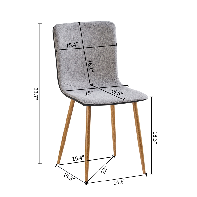 Homycasa Grey Fabric Dining Chairs Set of 4 Oak Print Metal Legs Modern Kitchen