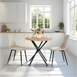Homycasa Modern Round Dining Table with Cross Black Base Light Wood
