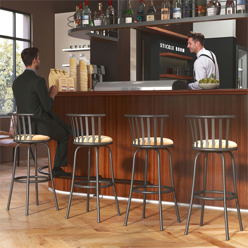 Homy Casa 3-Piece Bar Stool Set with Curved Metal Backrest in Brown