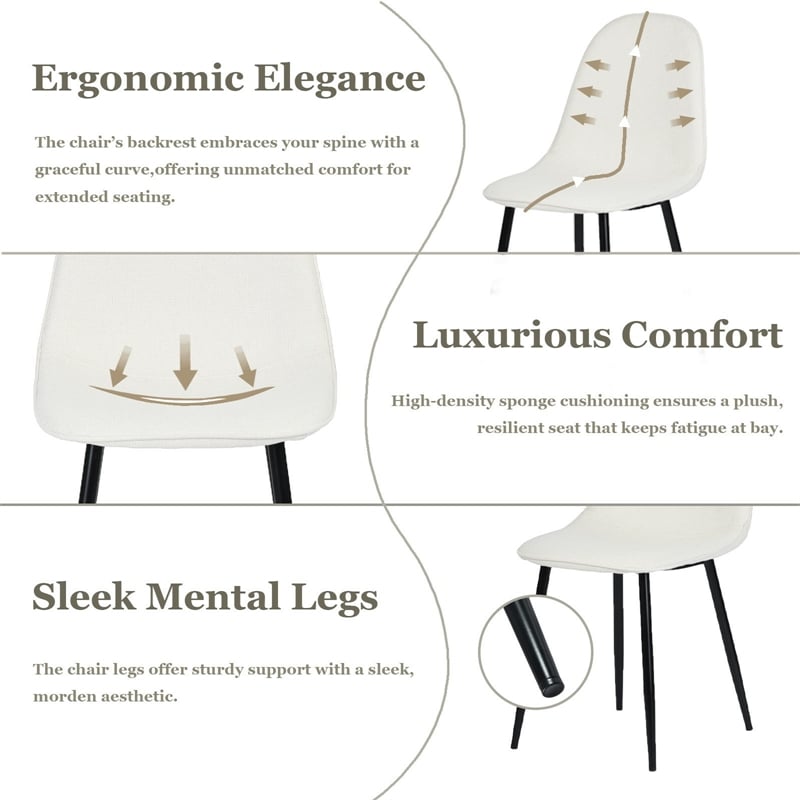 Homy Casa Set of 4 Lumos Beige Fabric Home Dining Chairs with Black Metal Legs
