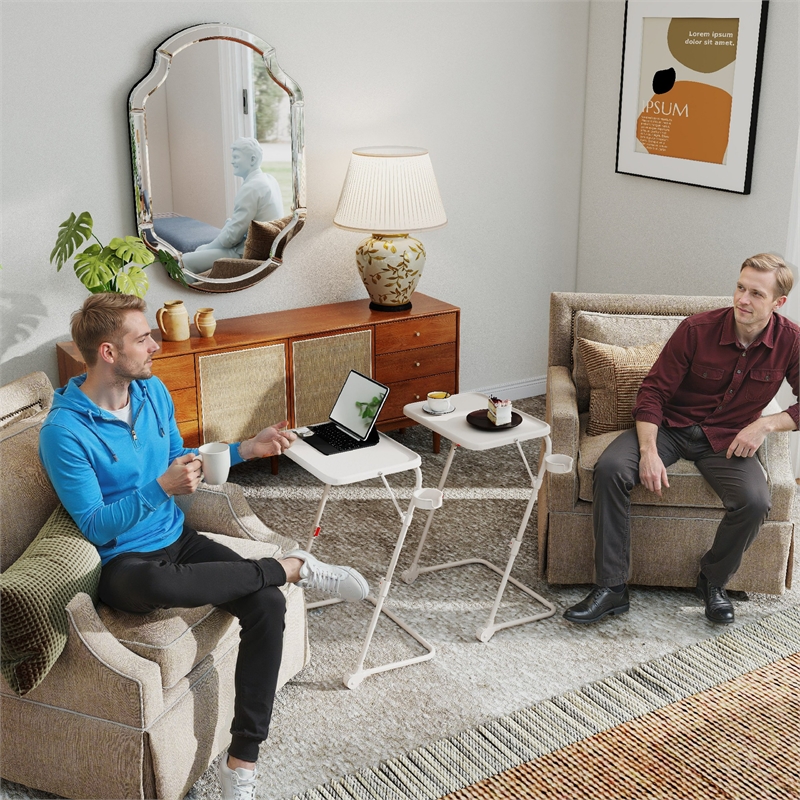 Homy Casa Beige Adjustable Folding Coffee Table with Metal Frame
