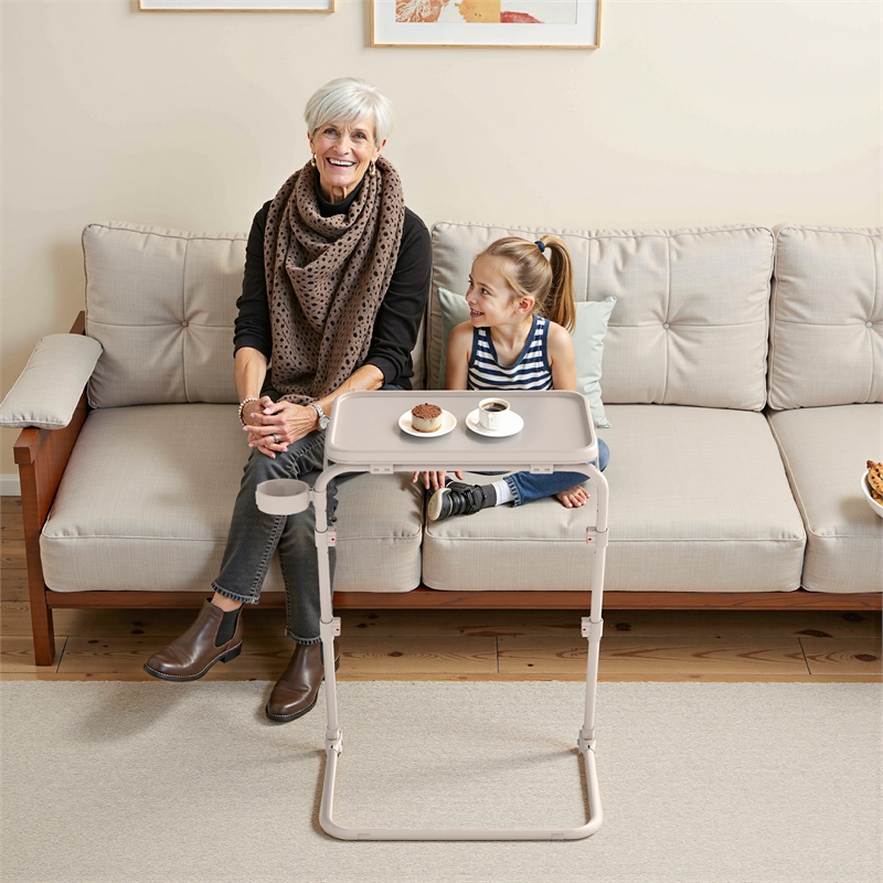Homy Casa Beige Adjustable Folding Coffee Table with Metal Frame
