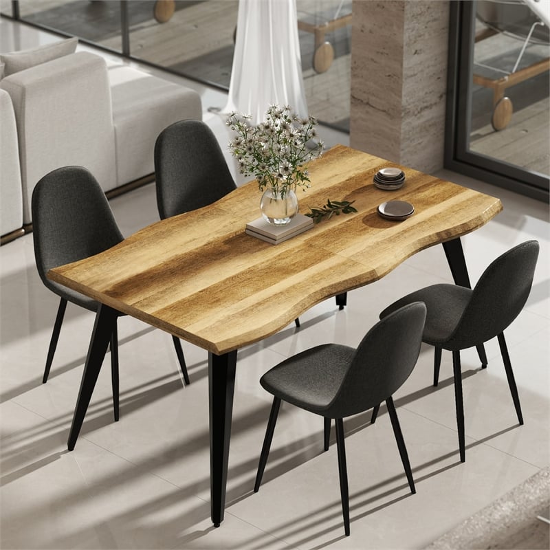 Homy Casa Set of 4 Grey Terry Fabric Home Dining Chairs with Black Metal Legs