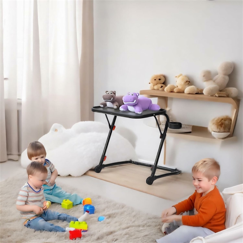 Homy Casa Black Steel Adjustable Folding Kids Desk Table with Cup Holder