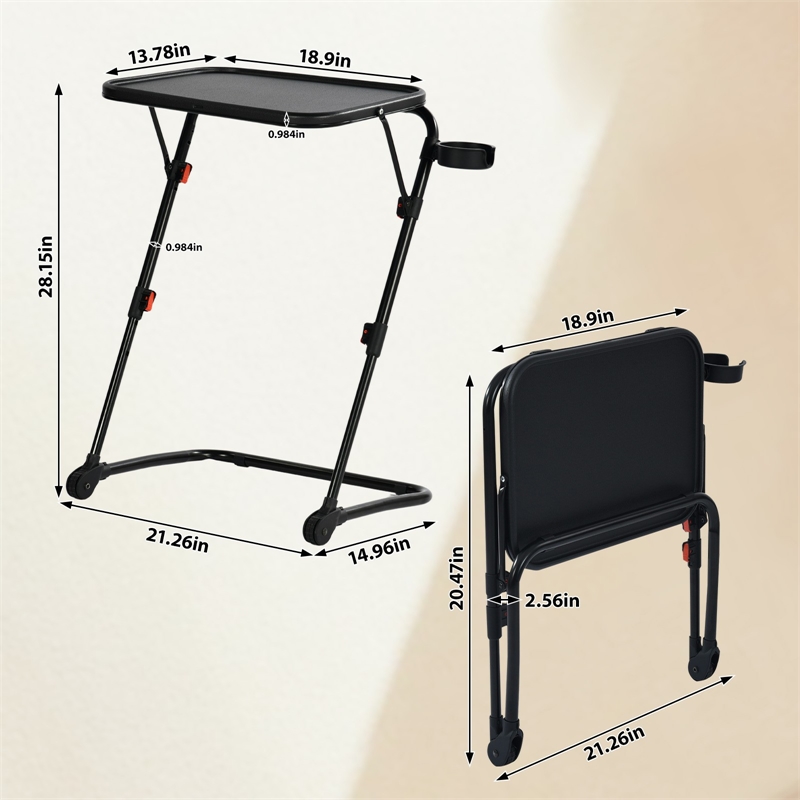 Homy Casa Black Steel Adjustable Folding Kids Desk Table with Cup Holder