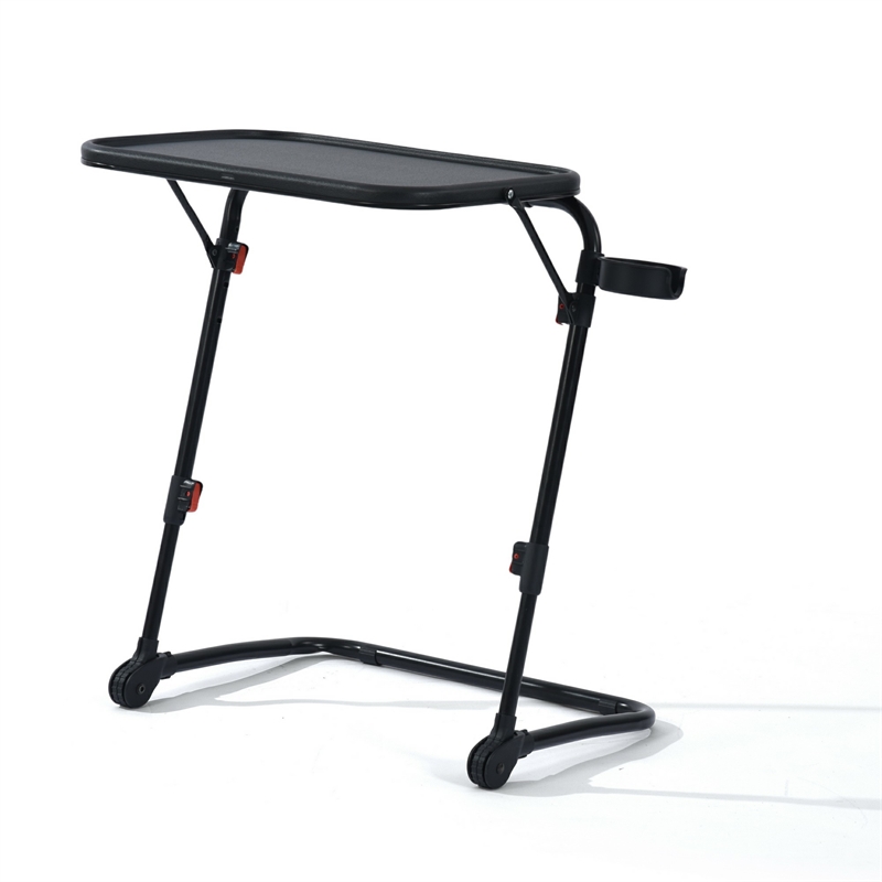 Homy Casa Black Steel Adjustable Folding Over-Bed Desk Table with Cup Holder