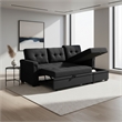 Homy Casa Black Polyester Upholstered Pull-Out Sectional Sofa Bed