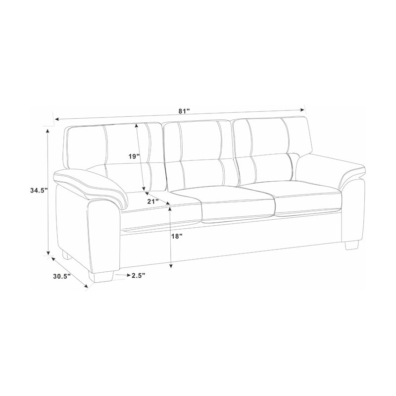 Homy Casa Vintage Dark Brown Breathable PU Leather Three-Seat Sofa