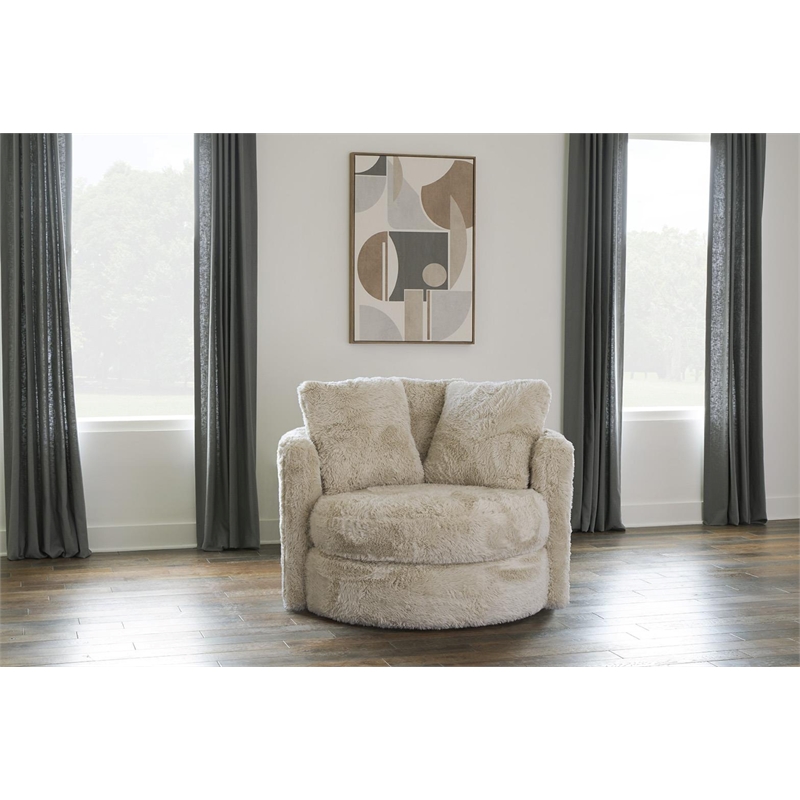 Oslo Lux Faux Fur Oversized Barrel Swivel Accent Chair