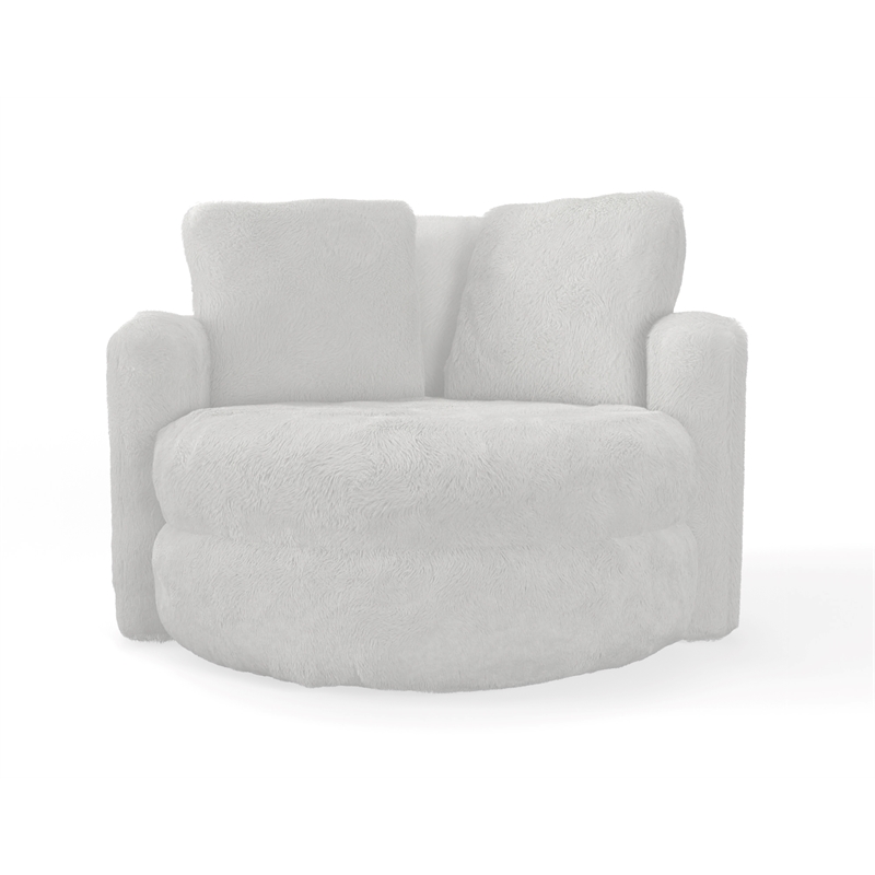 Oslo Lux Natural Color Faux Fur Oversized Barrel Swivel Accent Chair