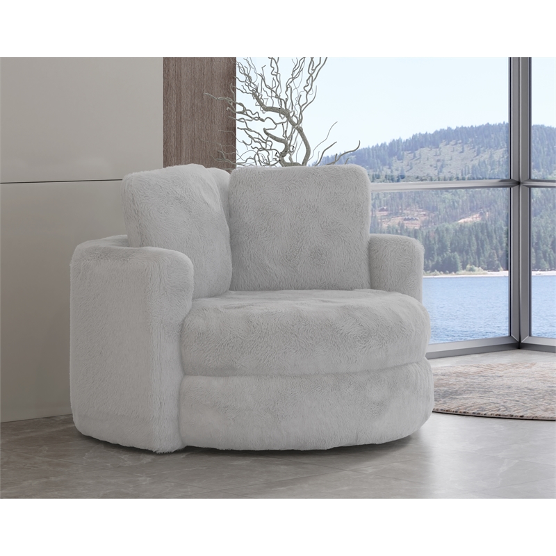 Oslo Lux Natural Color Faux Fur Oversized Barrel Swivel Accent Chair