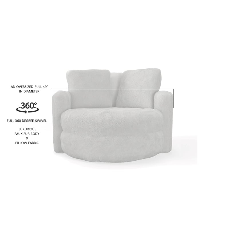 Oslo Lux Natural Color Faux Fur Oversized Barrel Swivel Accent Chair