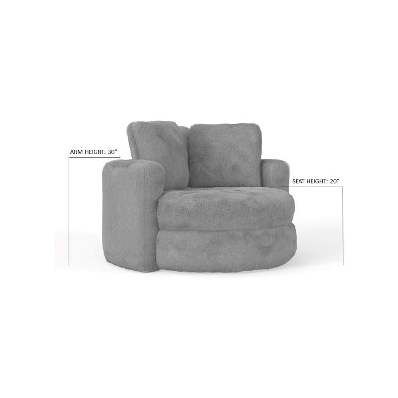 Oslo Lux Dove Grey Faux Fur Oversized Barrel Swivel Accent Chair
