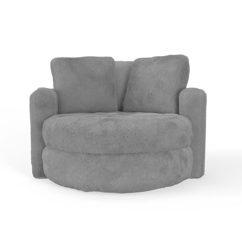 Oslo Lux Dove Grey Faux Fur Oversized Barrel Swivel Accent Chair