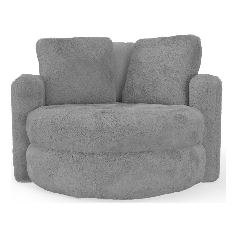 Oslo Lux Dove Grey Faux Fur Oversized Barrel Swivel Accent Chair