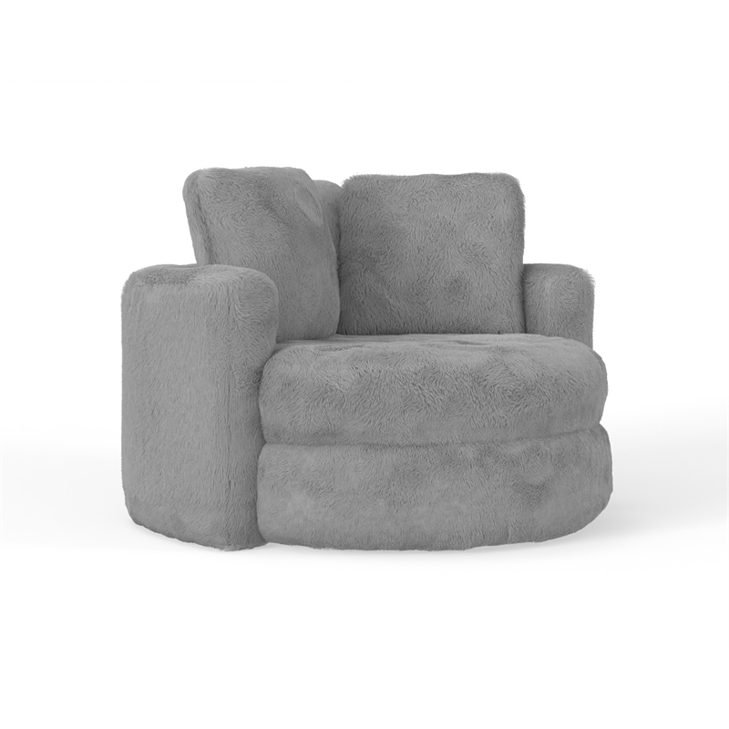Oslo Lux Dove Grey Faux Fur Oversized Barrel Swivel Accent Chair