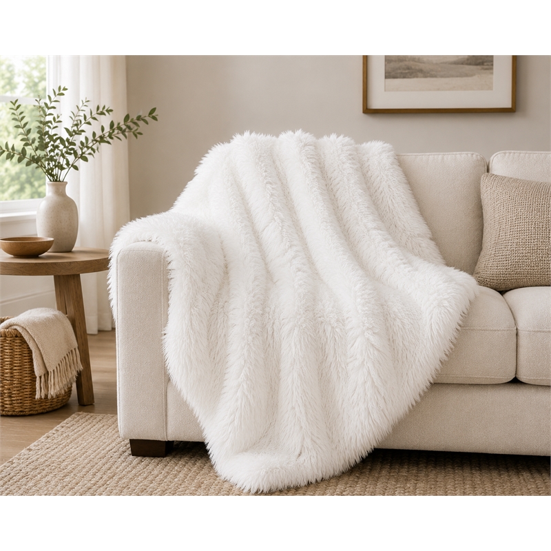 Albany Ultra Soft Fur Throw in White