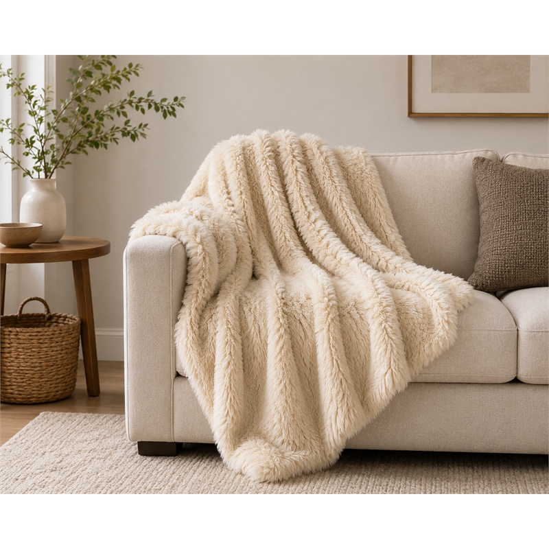 Albany Ultra Soft Fur Throw in Beige