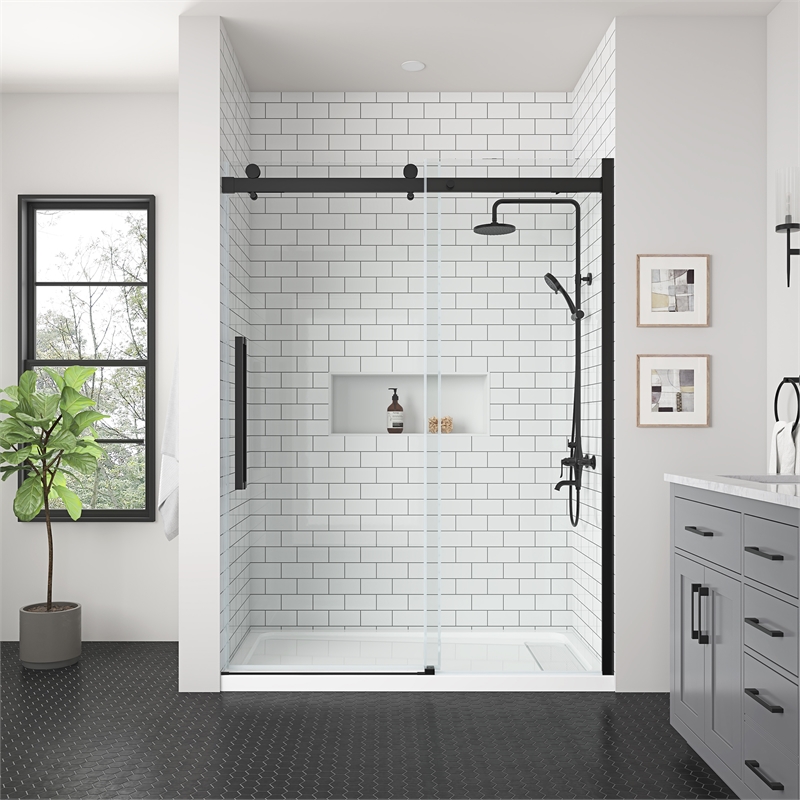 Bel Matte Black Alcove Shower Kit Base and Door 32