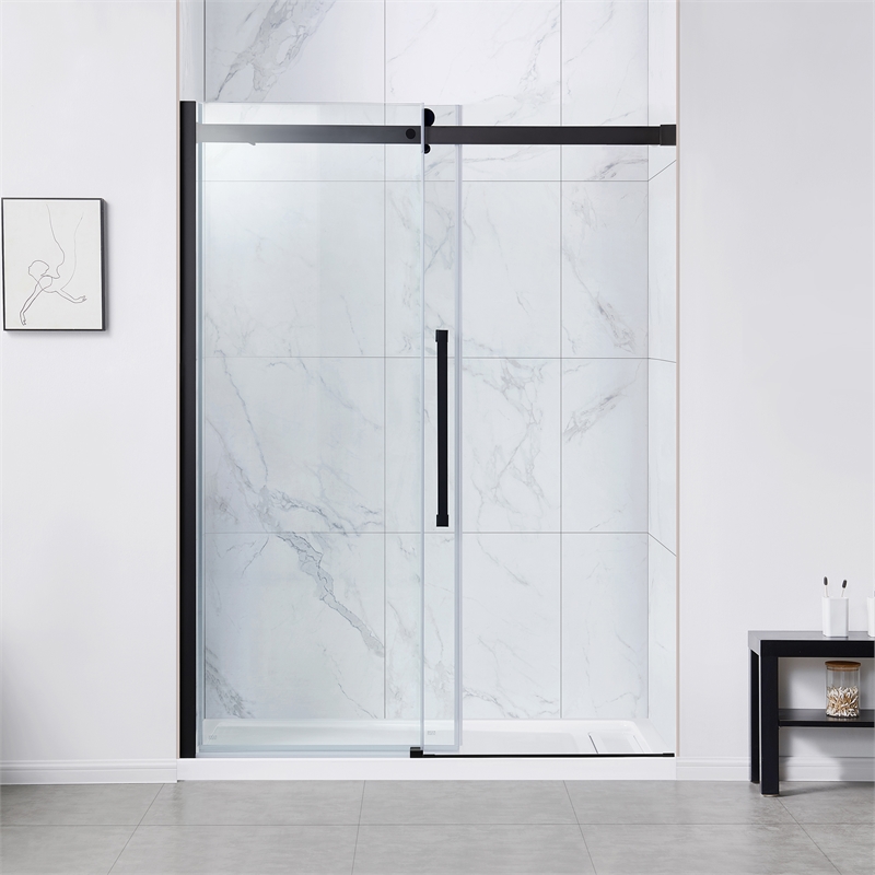 Bel Matte Black Alcove Shower Kit Base and Door 32