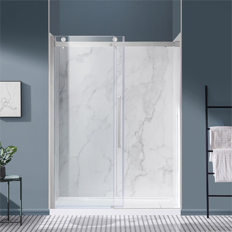 Bel Satin Nickel Alcove Shower Kit Base Walls Door 32
