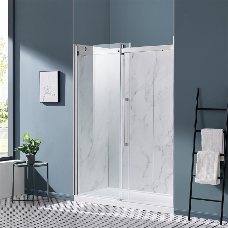 Bel Satin Nickel Alcove Shower Kit Base Walls Door 32