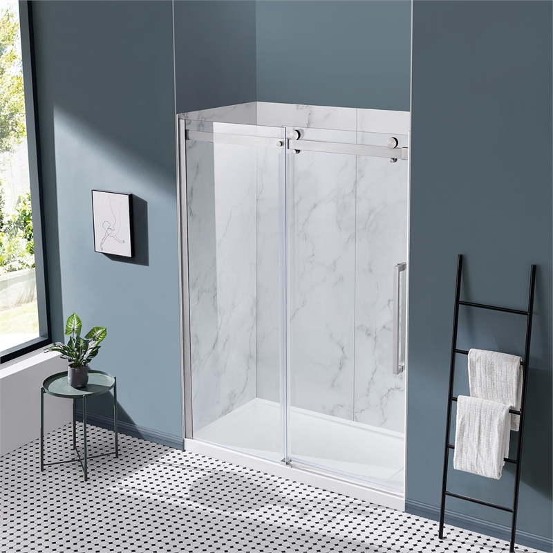 Bel Satin Nickel Alcove Shower Kit Base Walls Door 32