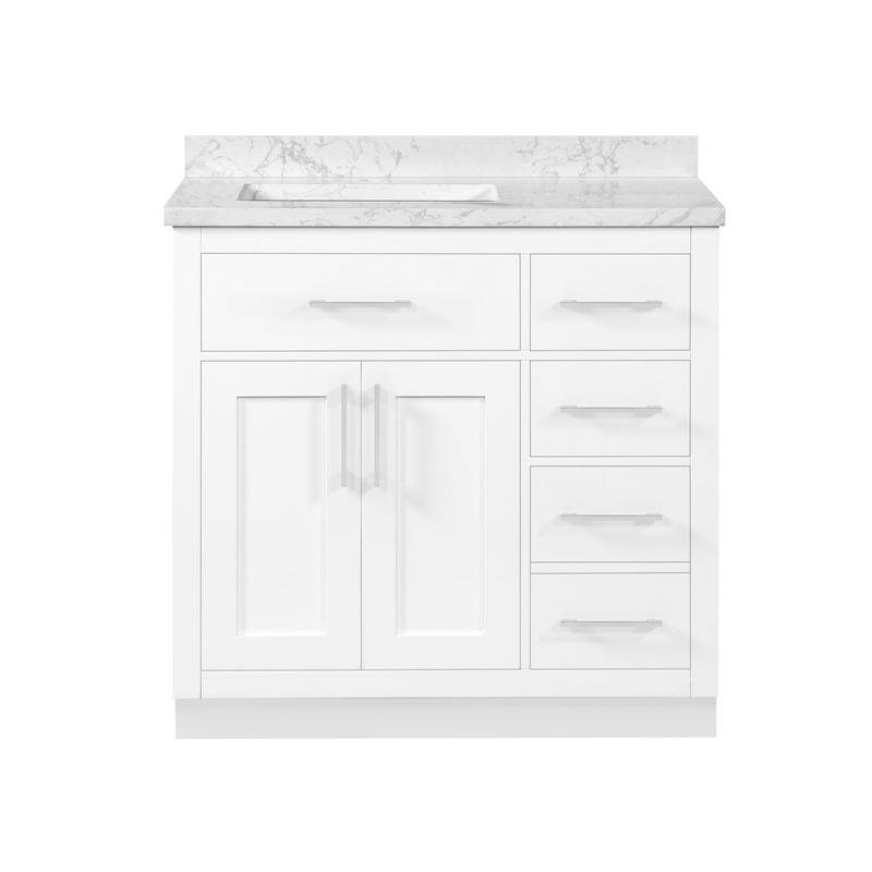 Athea 36 in. White Bathroom Vanity with White Top and Brushed Nickel Hardware